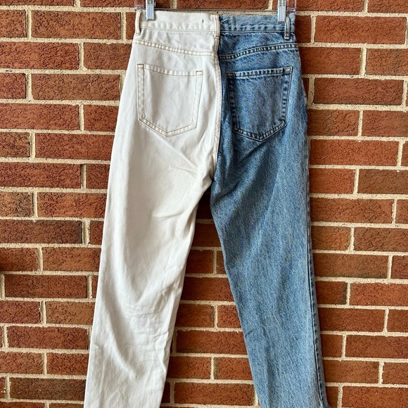 High Rise Half Blue Half White Denim Straight Women's Jeans, Size 26 - Picture 2 of 8